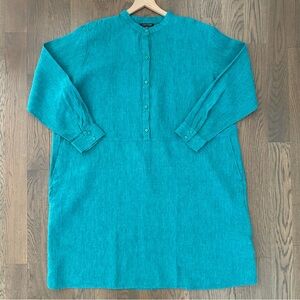 NWOT Eileen Fisher Washed 100% Organic Linen Délavé Shirtdress in Jade 1X